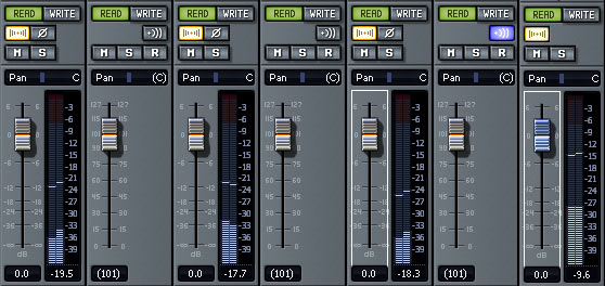 ... compounded waveforms (master bus on the far right) ...